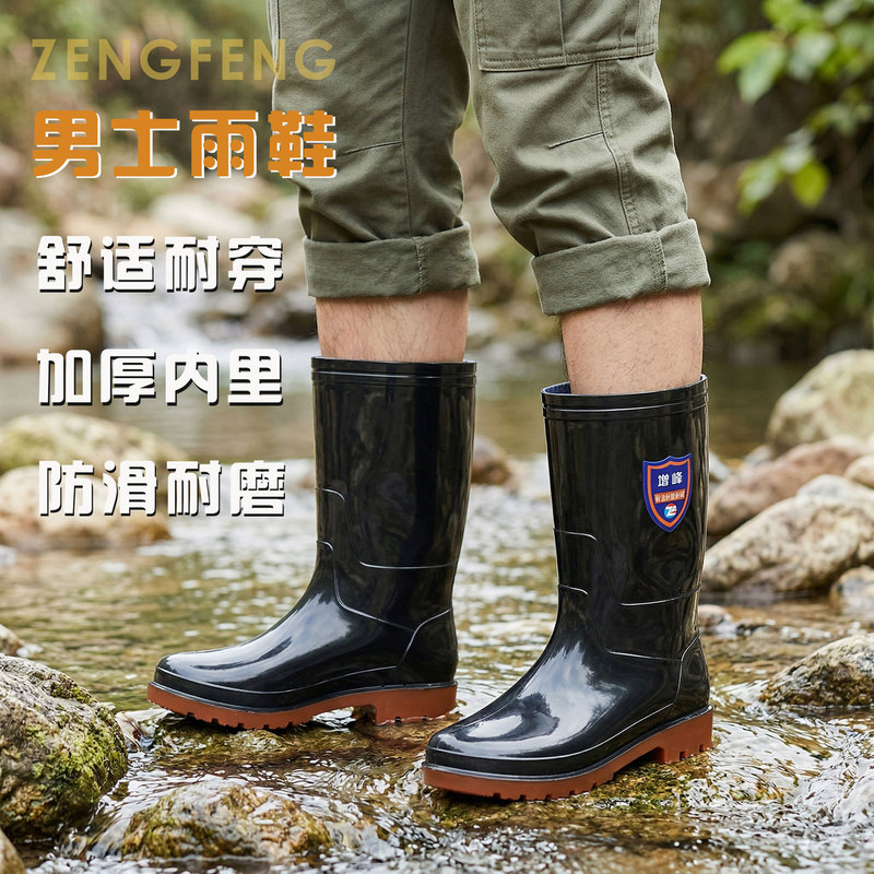 Men's Mid-Calf Rain Boots, Medium-Sized Waterproof Rubber Shoes, Men's Construction Site Water Shoes, Spring Mid-Calf Non-Slip Wear-Resistant High-Top Wholesale Men's Mid-Calf Rain Boots, Medium-Sized Waterproof Rubber Shoes, Men's Construction Site Water Shoes, Spring Mid-Calf Non-Slip Wear-Resistant High-Top Wholesale