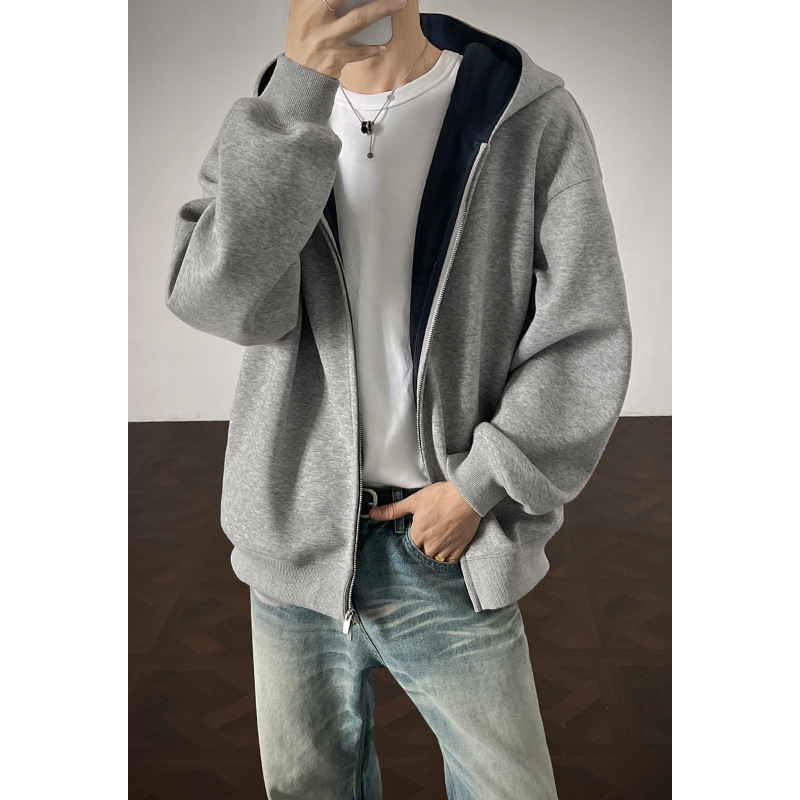 Felpa con cappuccio, cardigan patchwork pesante 430G, stile americano, da uomo, trendy, oversize, giacca casual_voghion.com