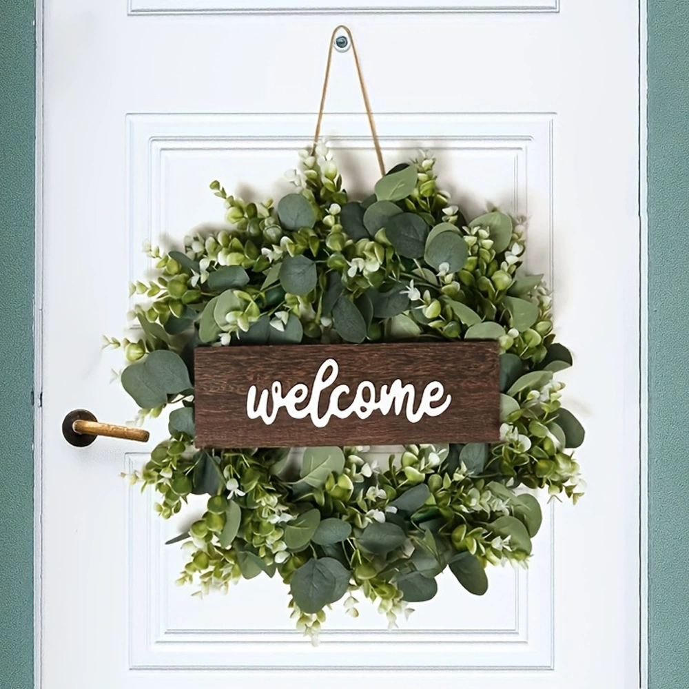 Весенний венок Welcome, листья эвкалипта, искусственные цветы, праздничный венок