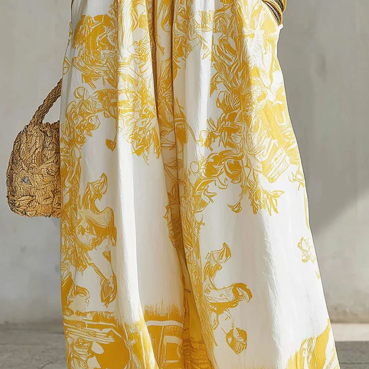 New European and American Bohemian style elegant and luxurious wide-leg pants with retro blue and white porcelain design.