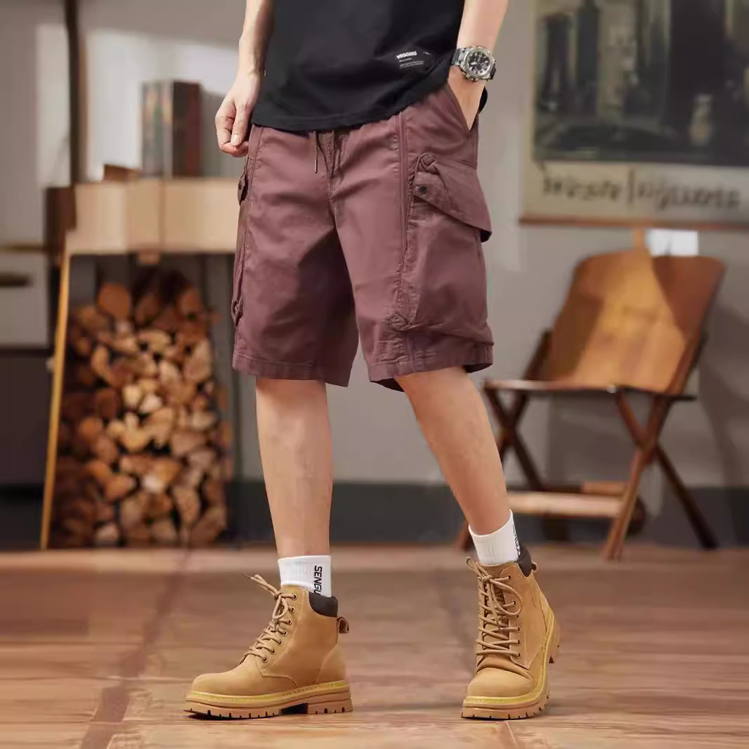 Functional Style Multi-bag Tooling Shorts Men's 2024 Summer Loose Straight Casual Mid-length Pants Cotton Shorts