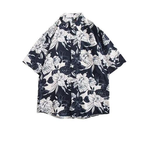 Hawaiian floral shirt for men, short-sleeved, with a Thai, Hong Kong-style Baroque cool and stylish shirt, for beach vacation, silk outerwear.