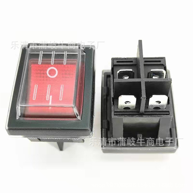 电源开关KCD2-30A-250V大电流船型开关 红色4脚2档船形开关