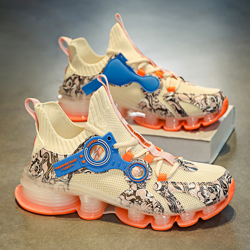 Large Size Blade Men's Shoes Summer Fly Woven Mesh Breathable Running Shoes Youth Trendy Inner Heightening Shock-Absorbing Sports Shoes