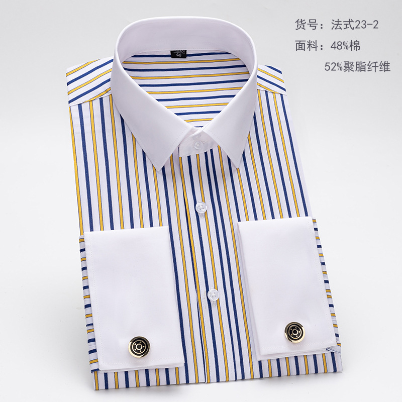 Camisa de gemelos franceses de gran tamaño 38-48 para hombres de manga larga con cuello de color diferente Camisa informal de negocios con cuello formal Reparación de estilo coreano