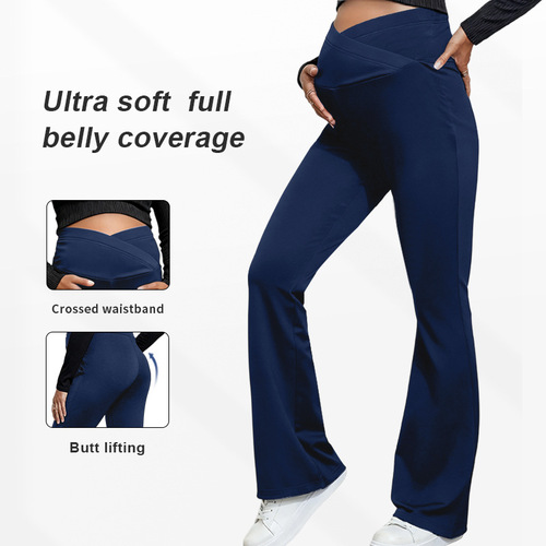 Autumn and winter pregnant women yoga pants, cross-support belly strap, high-waist slim bell-bottom pants, European and American pregnancy leggings