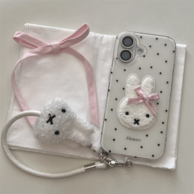 秋冬波点粉色蝴蝶结兔子适用iPhone16苹果15ProMax手机壳14少女13|undefined