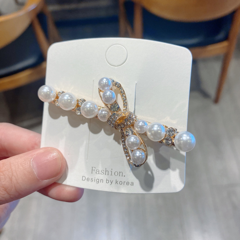 Korean Style Imitation Pearl Bow Diamond Hairpin display picture 6