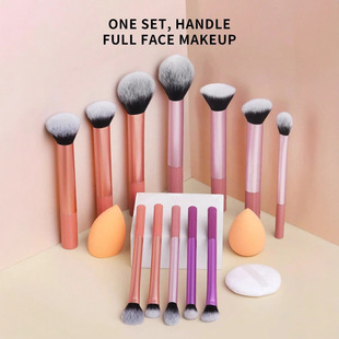 Cross-border 8 long aluminum tube makeup brush suit powder blush face repair eye soft hair beauty tools factory wholesale