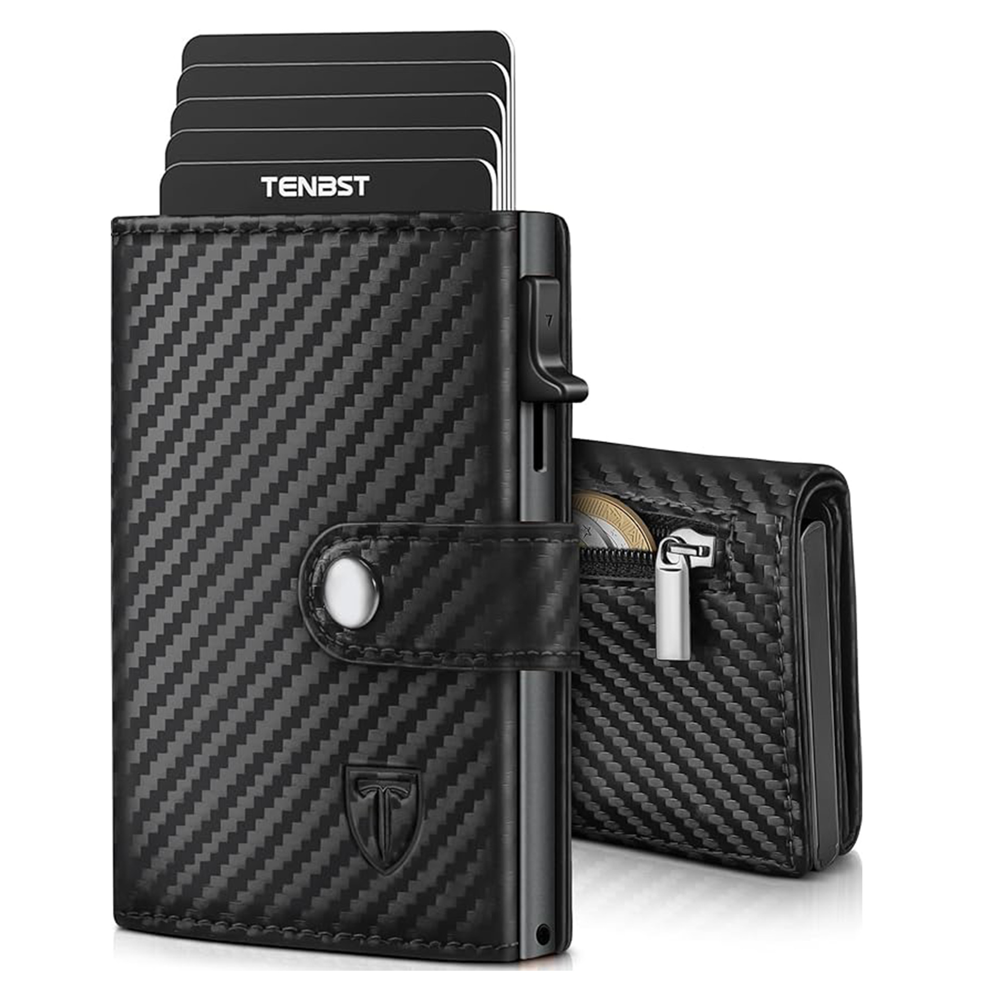 Amazon RFID antirrobo cepillo de aleación de aluminio bolsa de tarjetas pop-up triple plegable caja de tarjetas universal con bolso de cambio bolso de hombre