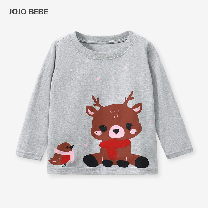 JOJOBEBE ropa para niños europeos y americanos otoño nuevos niños de manga larga camiseta algodón de dibujos animados impreso marca camiseta para niños