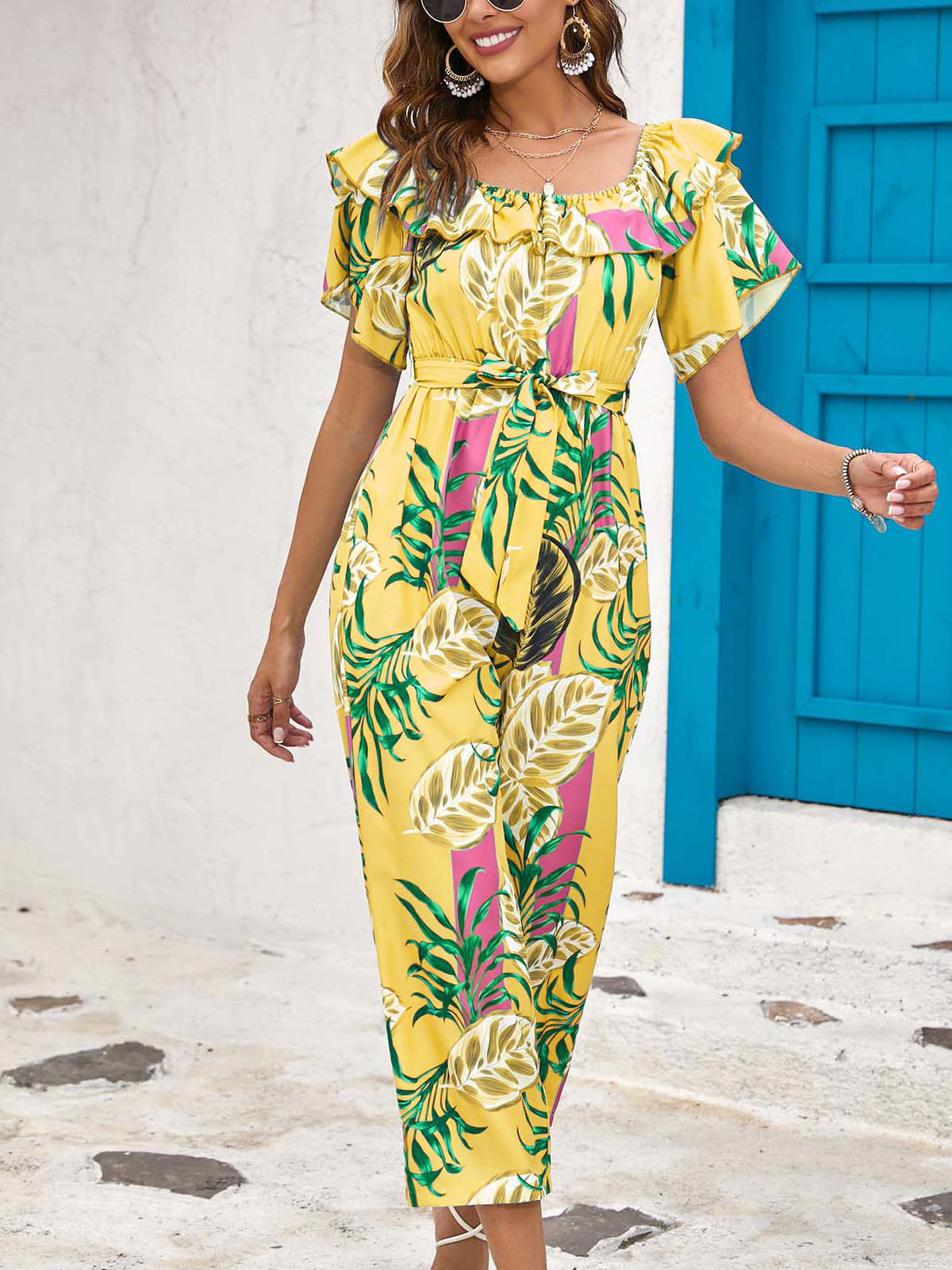 Women's Holiday Daily Vacation Flower Calf-Length Printing Jumpsuits display picture 17