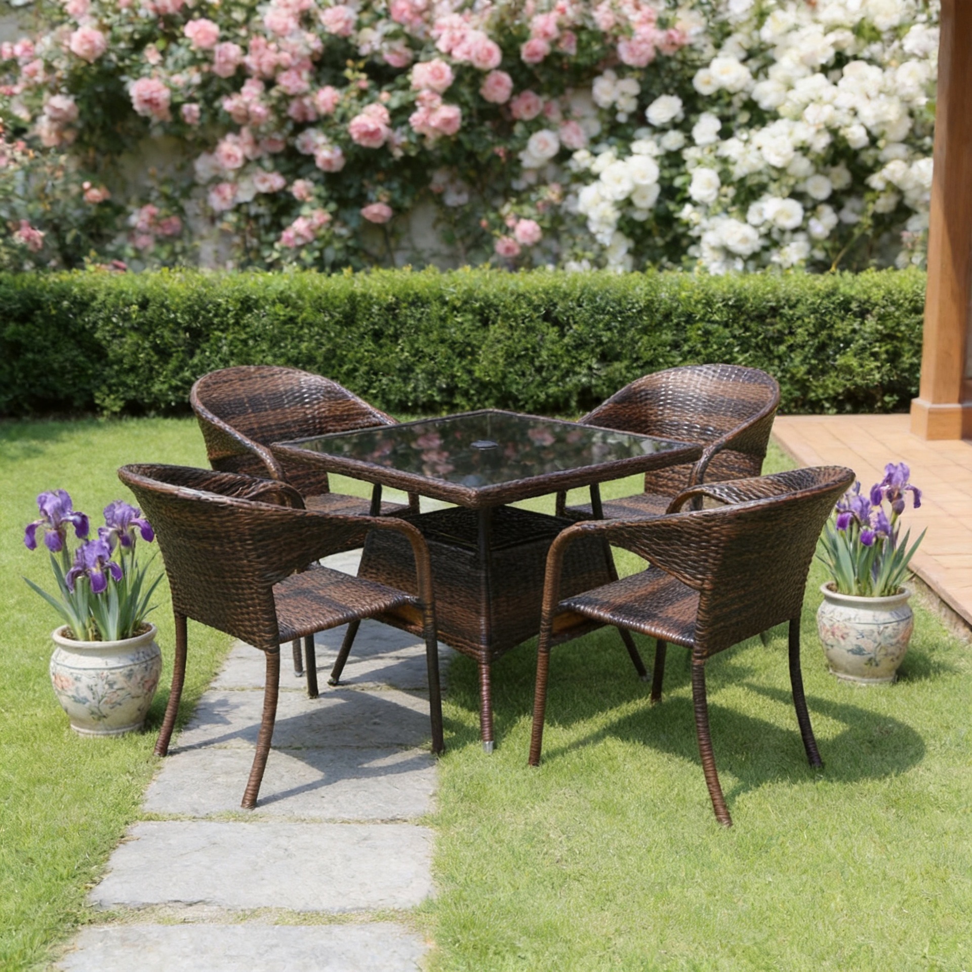 Mesa y silla al aire libre patio de caña tres piezas set terraza al aire libre balcón jardín ocio cabello de caña comedor combinación de mesa y silla image 1