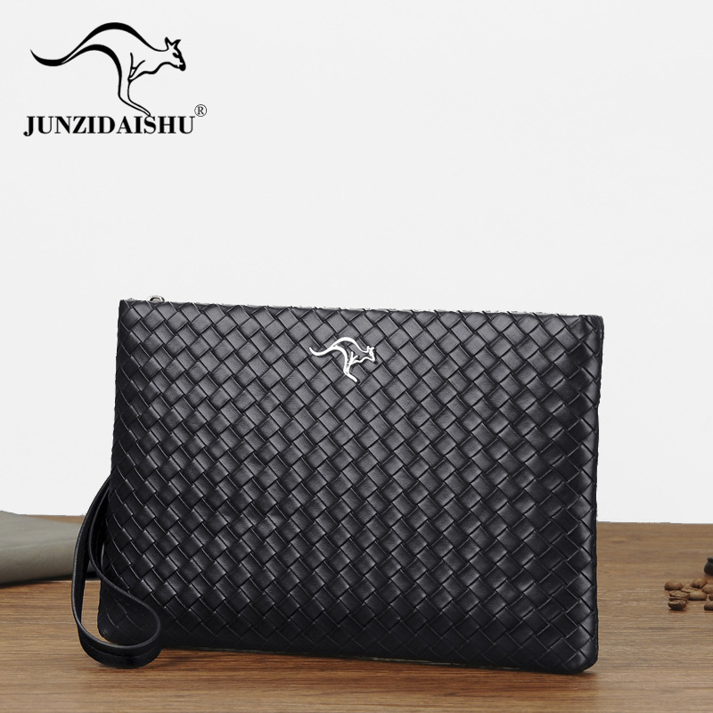 Men's Large-Capacity Soft Leather Plaid Casual Clutch Bag Wallet Trendy Bag Wholesale Multi-Pocket Business Style