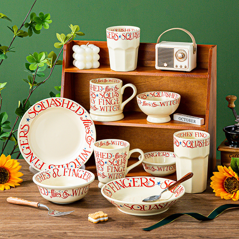 ins vintage Roman impression ceramic tableware high-looking cream style English deep plate salad bowl rice bowl mug ins vintage Roman impression ceramic tableware high-looking cream style English deep plate salad bowl rice bowl mug