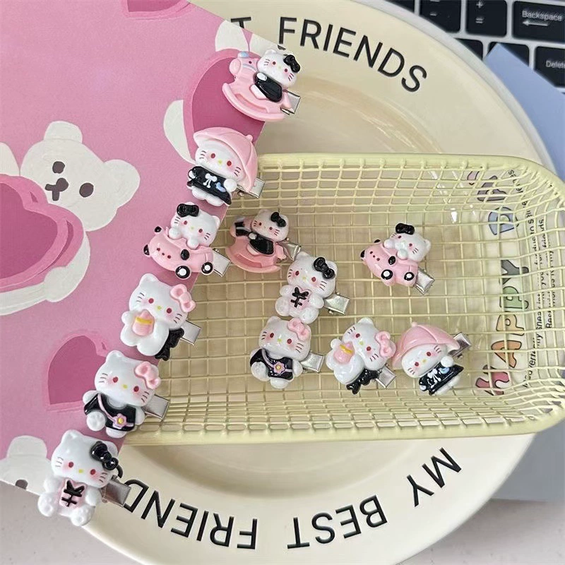 Набор аксессуаров для волос (Hello Kitty) — 10 штук милых японских мультяшных заколок, шпильки и резинки, розовый