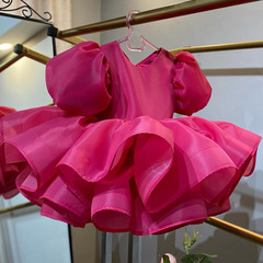 Cross-Border Europe and America 2024 Princess Dress with Bubblesleeve and Piano for Baby Girl's First Birthday Party Girl Dress