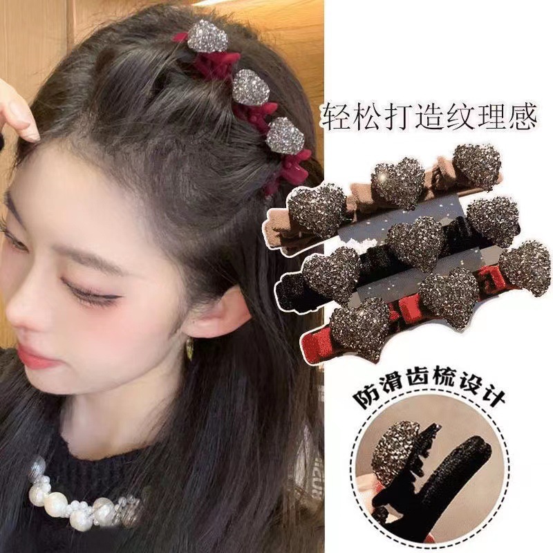 High-grade hairpin women's autumn and winter side braided hair bangs side clip small size grip forehead hair flocking love side clip