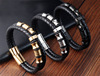 Woven bracelet for black leather stainless steel handmade, genuine leather