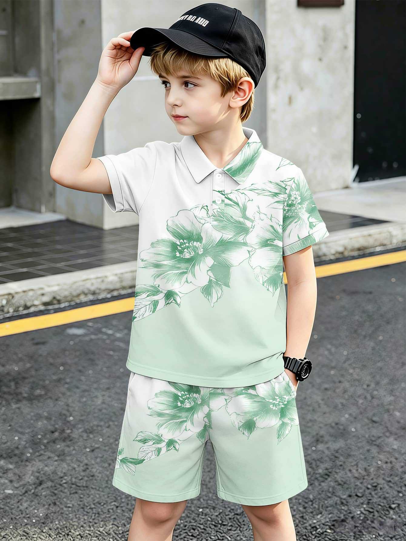 Boys T-shirt And Shorts Set With 3d Printed Design_voghion.com