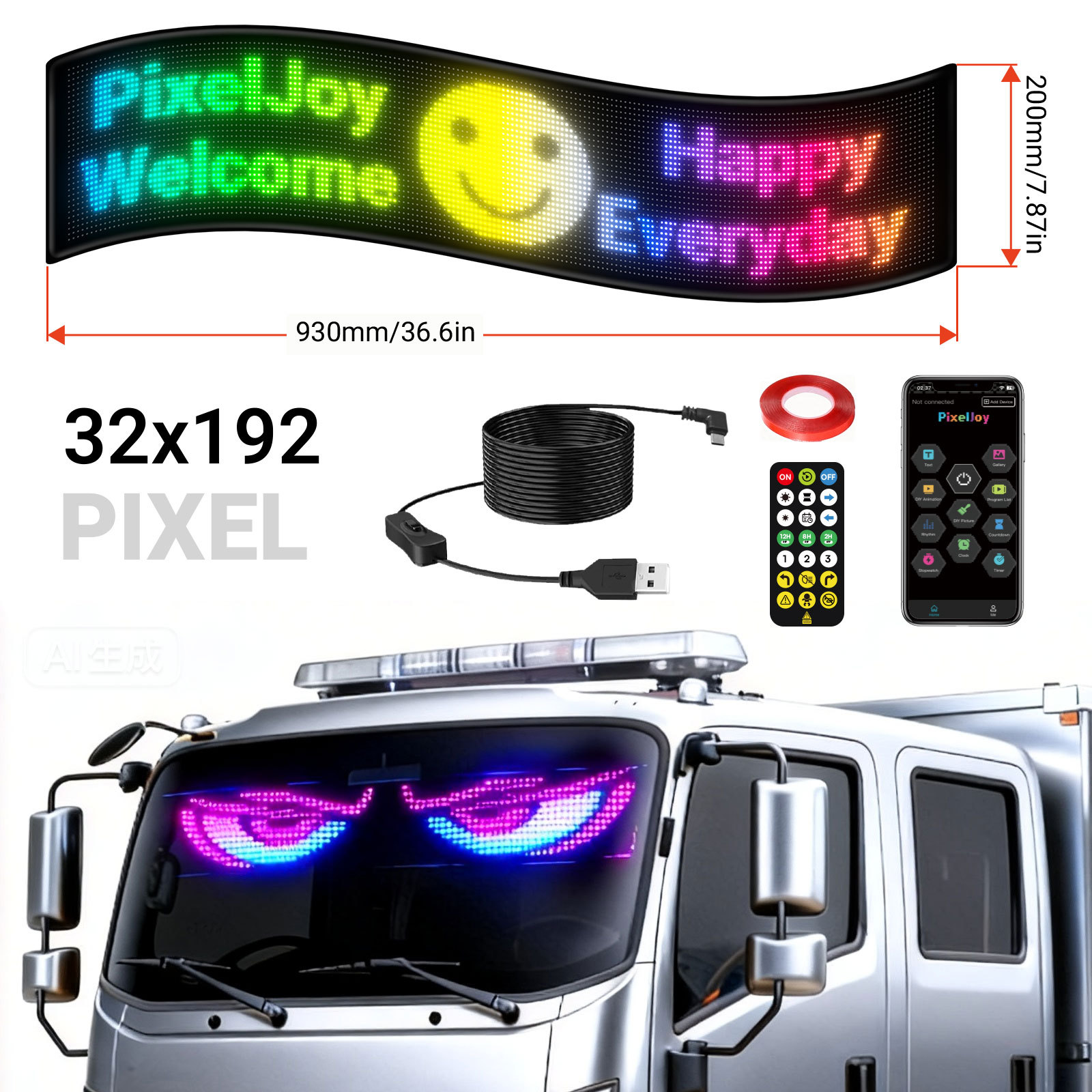 Fabricante mayorista LED vehículo flexible pantalla de control remoto Bluetooth APP pantalla de publicidad inteligente pantalla de visualización de ojos de demonios