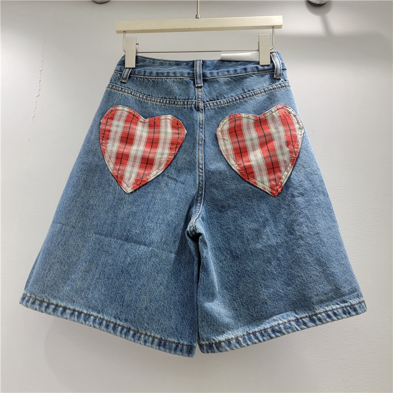 Pantalones Cortos Vaqueros de Cinco Puntos de Poliéster y Mezclilla De Cintura Alta, Con Bolsillos, Efecto Desgastado