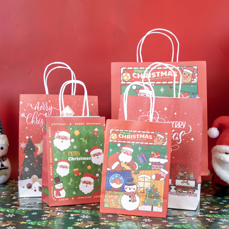 圣诞礼袋牛皮纸袋大小号现货苹果幼儿园平安夜礼物手提袋礼品袋