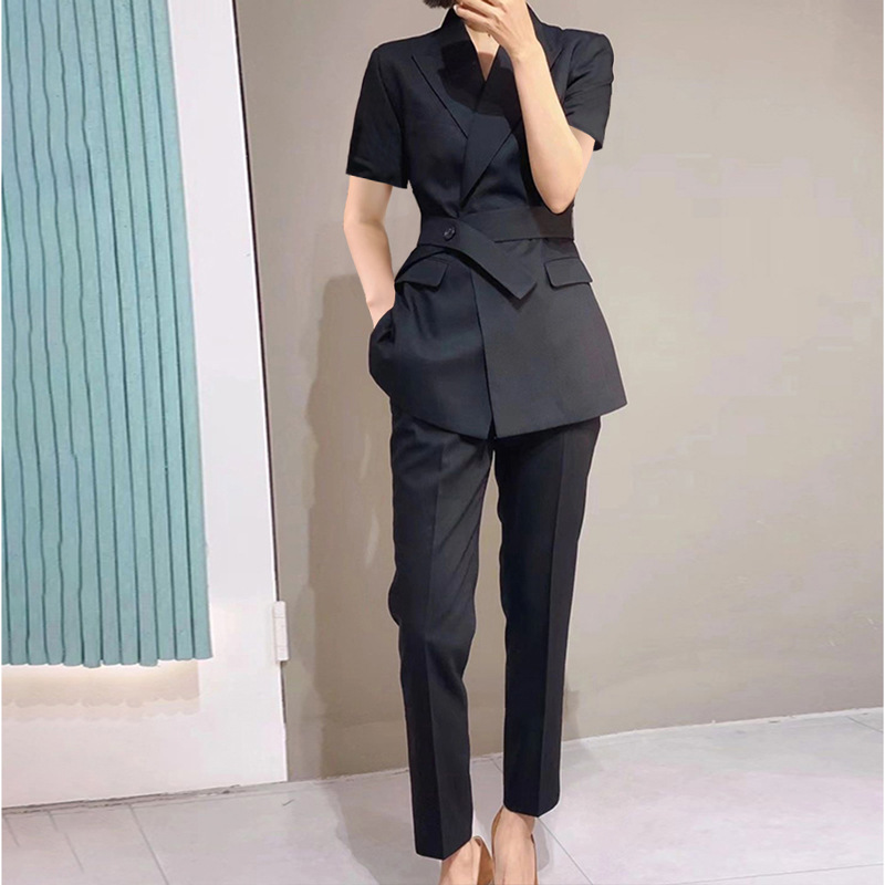Women's Clothing Summer thin suit slim pants suit large size women's clothing fat MM short sleeved professional interview work clothes jacket_voghion.com