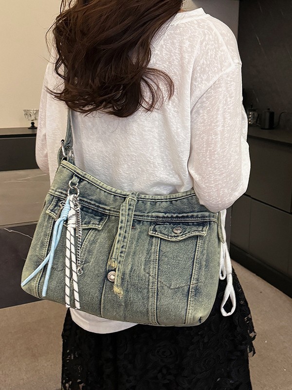 Comercio exterior transfronterizo al por mayor retro denim tot bolso femenino 2025 nuevo estilo de alta calidad chica bolso de mensajero de un solo hombro
