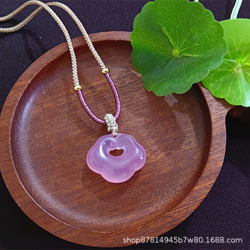 밀크티 컬러 로프가 달린 핑크 퍼플 칼세도니 클라우드 잠금 트럼펫(23*20mm)
