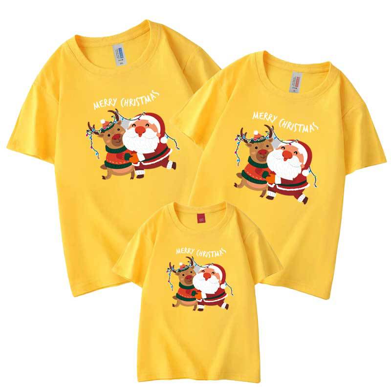 2021 cross-border Santa Deer Head algodón peinado padre-hijo ropa bebé mameluco niños manga corta cuello redondo Camiseta al por mayor