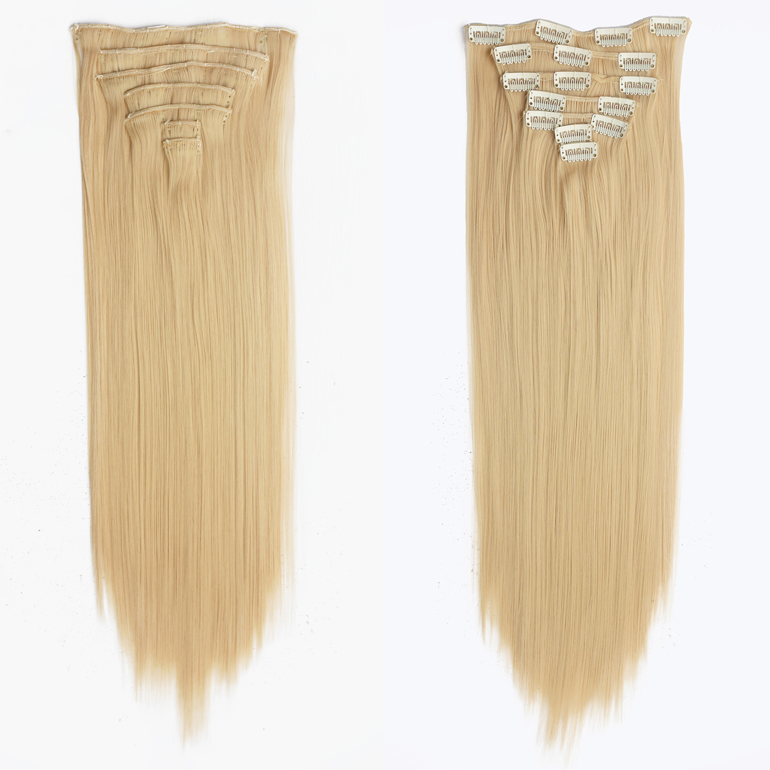 Comercio exterior al por mayor peluca 16 tarjetas extensión de cabello piezas de cabello recto piezas de cabello 7 piezas de fibra química clip cabello mujeres europeas y americanas