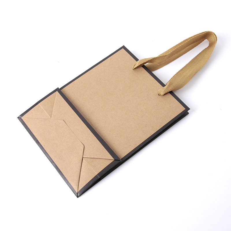 Spot border Kraft paper tote bag clothing shopping gift tote bag takeaway packaging storage black kraft bag