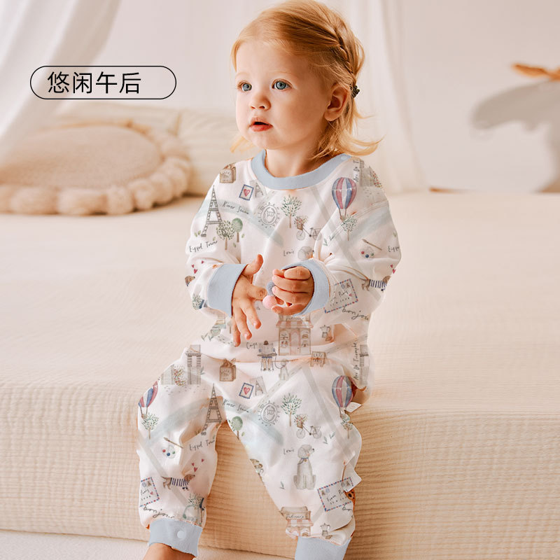 Baby Sleeping Bag One-Piece Pajamas Toddler Romper Spring and Summer Baby Long-Sleeved Pajamas Baby Clothes Split-Leg Sleeping Bag