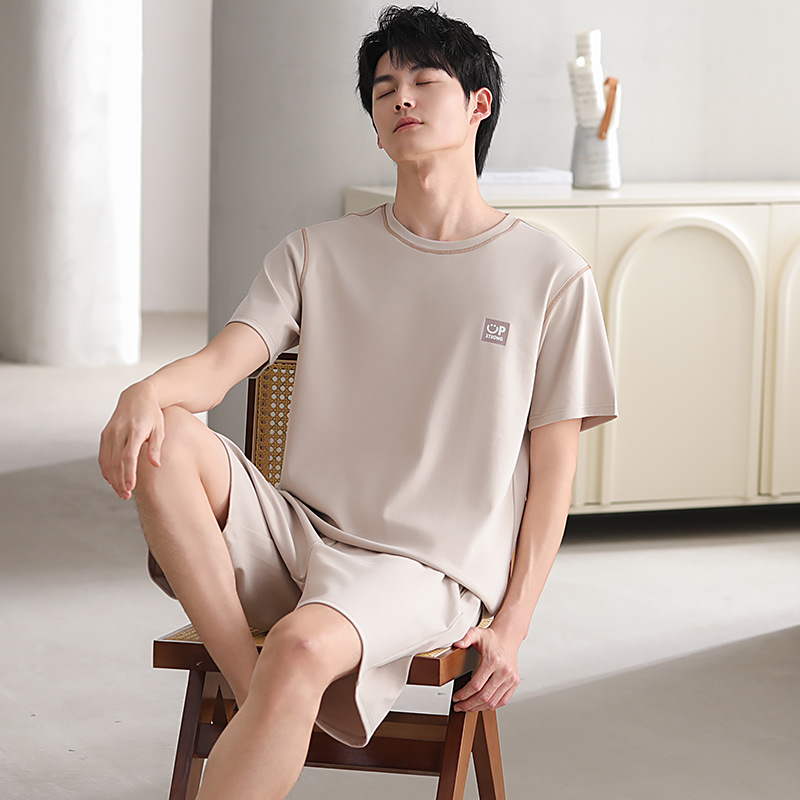 Pijamas de algodón para hombres de verano, pantalones cortos de mangas cortas de verano, pantalones cortos de algodón casero de tamaño grande