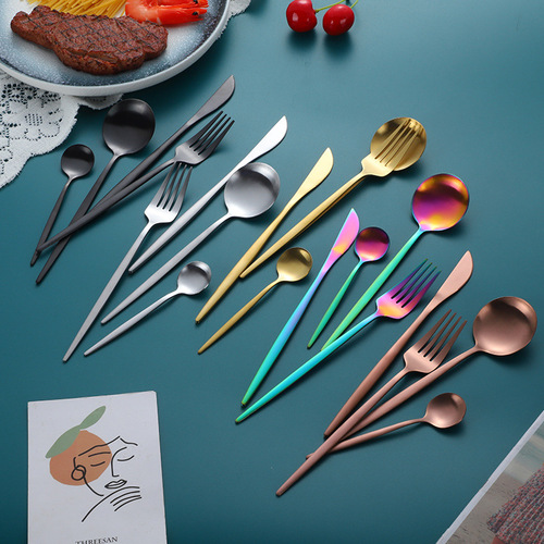 Amazon 410 stainless steel tableware Portuguese knife fork spoon western tableware hotel restaurant steak knife fork dessert spoon