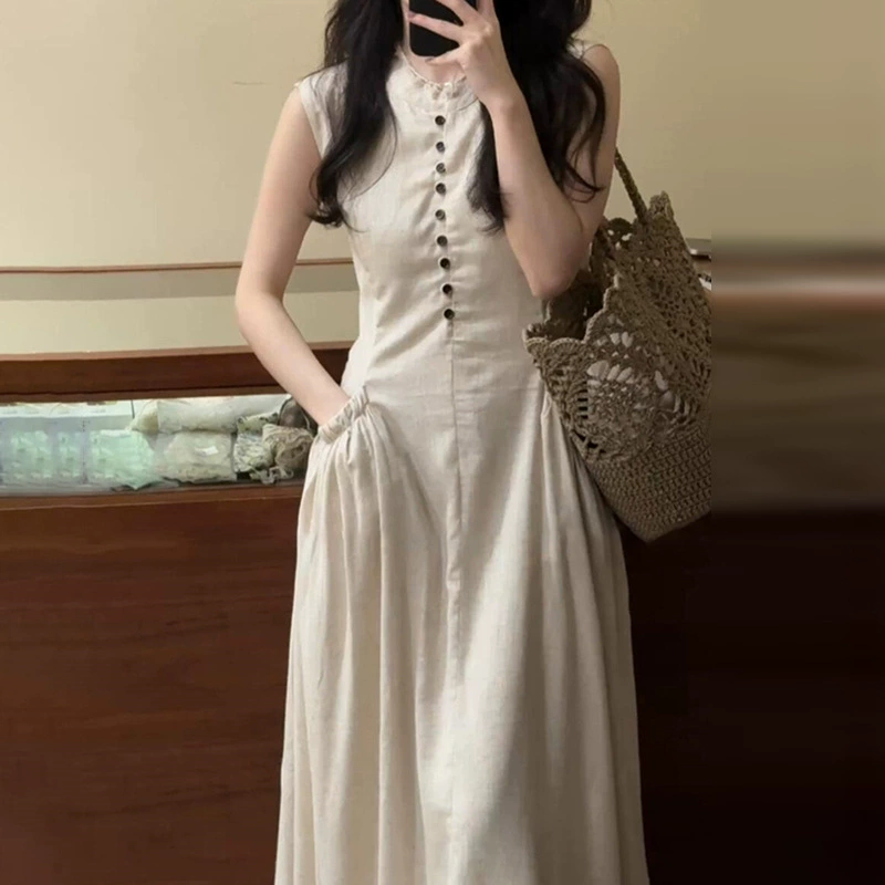 Предзаказ: 15 дней. Летнее льняное платье для женщин с короткими летящими рукавами, французский стиль, свободный крой, красивая юбка с завышенной талией.