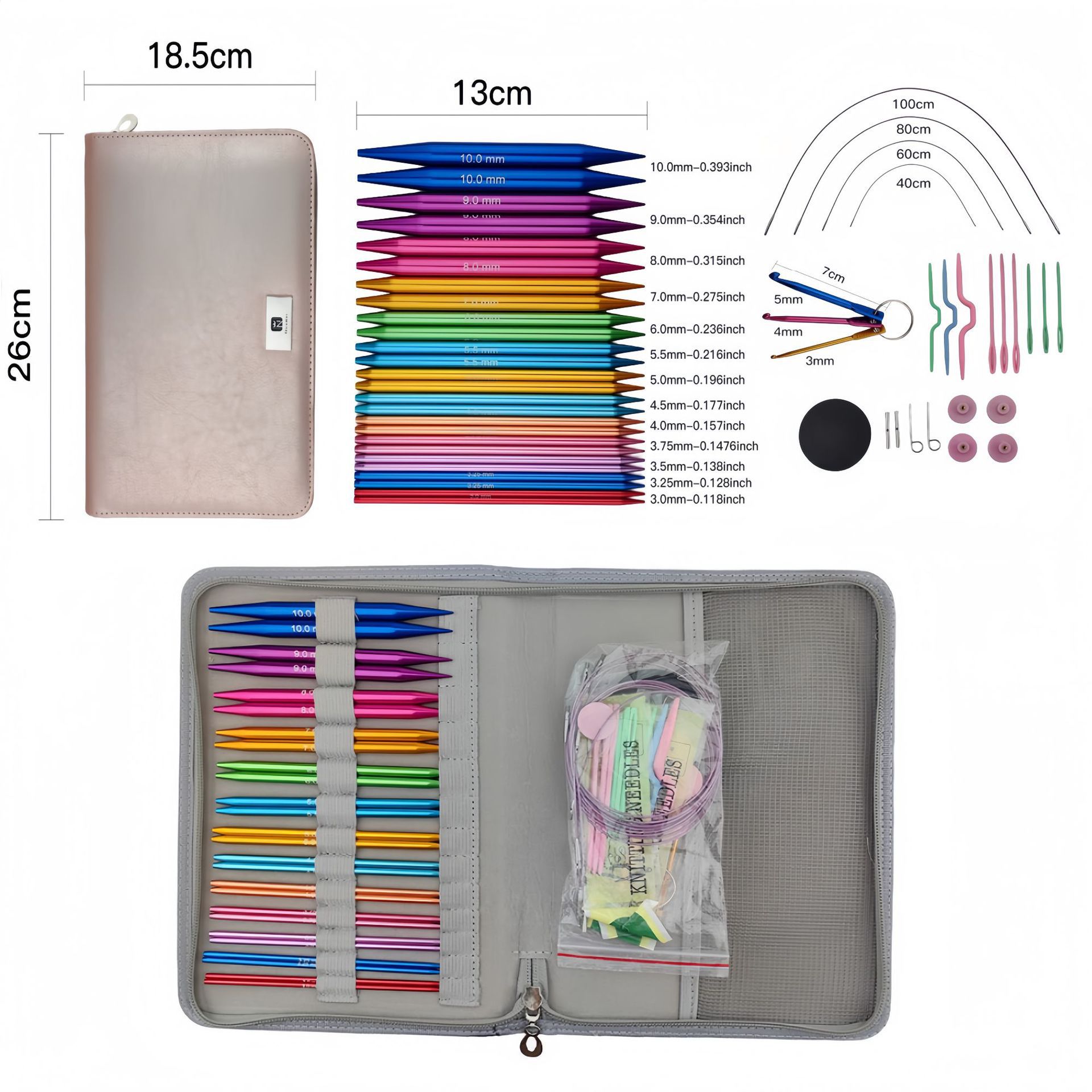 El conjunto de aguja de anillo desmontable cambia la cuerda colorida varilla de tejido aguja alargada pu herramienta de tejido carbonizada aguja de bambú anillo