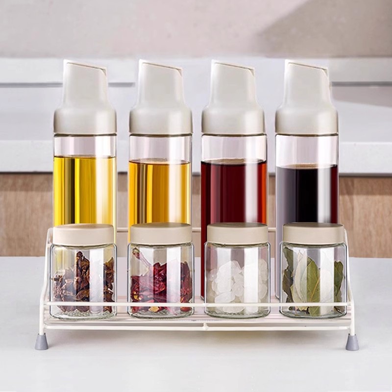 Caja de condimentos de cocina gran conjunto de botellas de condimentos almacenar estante de vidrio sellado botella de condimentos combinación de crema blanca