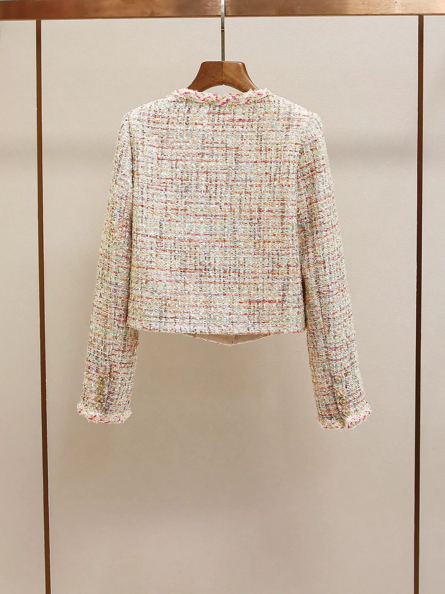 Осенняя тканая куртка, высокий уровень, французский стиль, стиль Chanel, круглый ворот