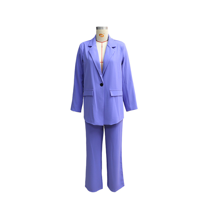 Women's Pant Sets Solid Colour Commuter Suit With High Waist Trousers_voghion.com