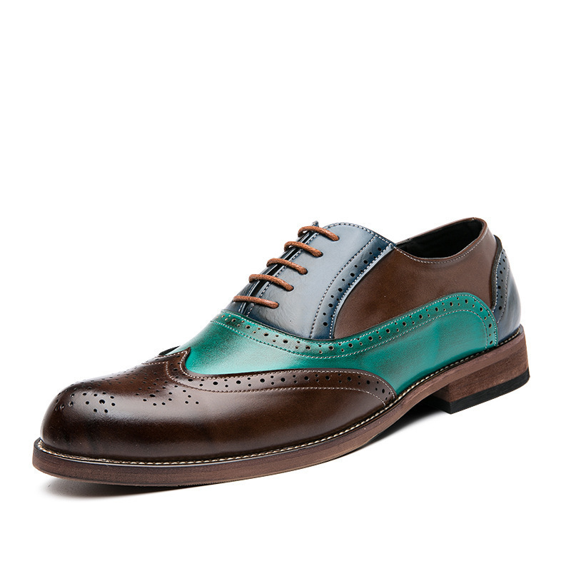 2024 primavera y otoño hombres costura cordones delanteros casuales puntiagudas botas Martin moda color a juego zapatos tallados Bullock image 8