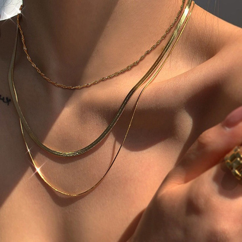 Shein Double Layer Snake Bone Necklace for Women, European and American High-End, Light Luxury, Unique Retro Snake Bone Necklace