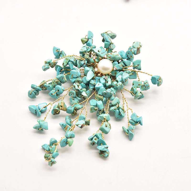 Natural perla broche imitación turquesa vintage ramillete creativo hecho a mano de alta gama pin temperamento joyería regalo al por mayor