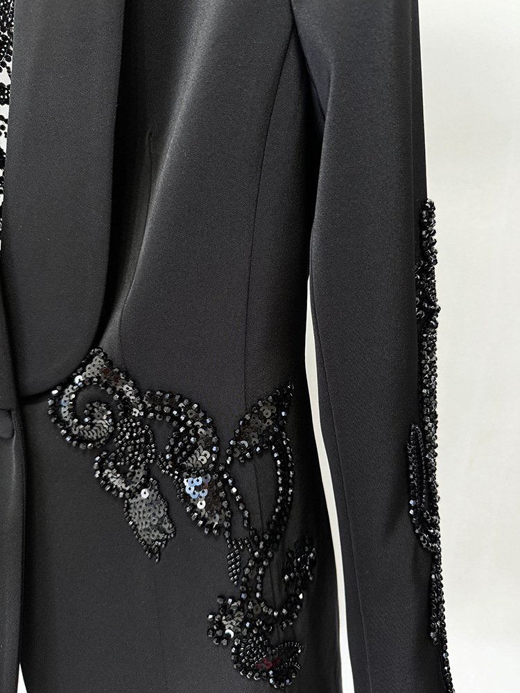 Spring Stars Mesh Patchwork Heavy Industry Beads Blazer Chiffon Trousers Two Piece Pant Sets