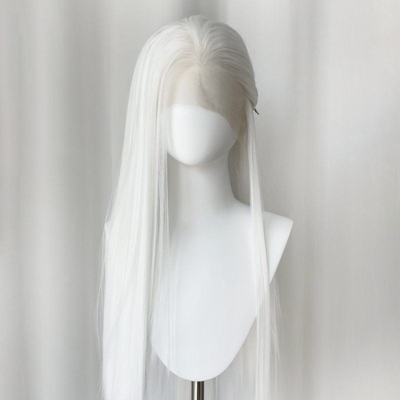 Pure white antique wig hand hook large lace costume film and television headgear wig cos hair embryo green phoenix left ci wig Pure white antique wig hand hook large lace costume film and television headgear wig cos hair embryo green phoenix left ci wig