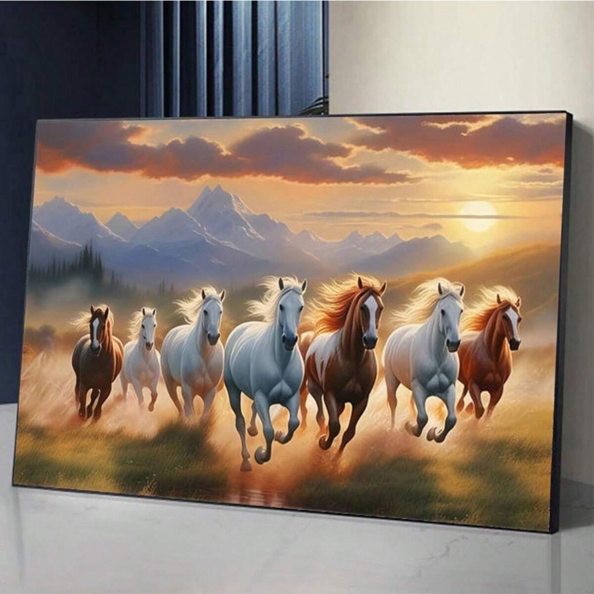 Sunset on the Pegasus Canvas Poster Decorative Style Frame Wall Art Restaurant Landscape Theme Animal Print Indoor