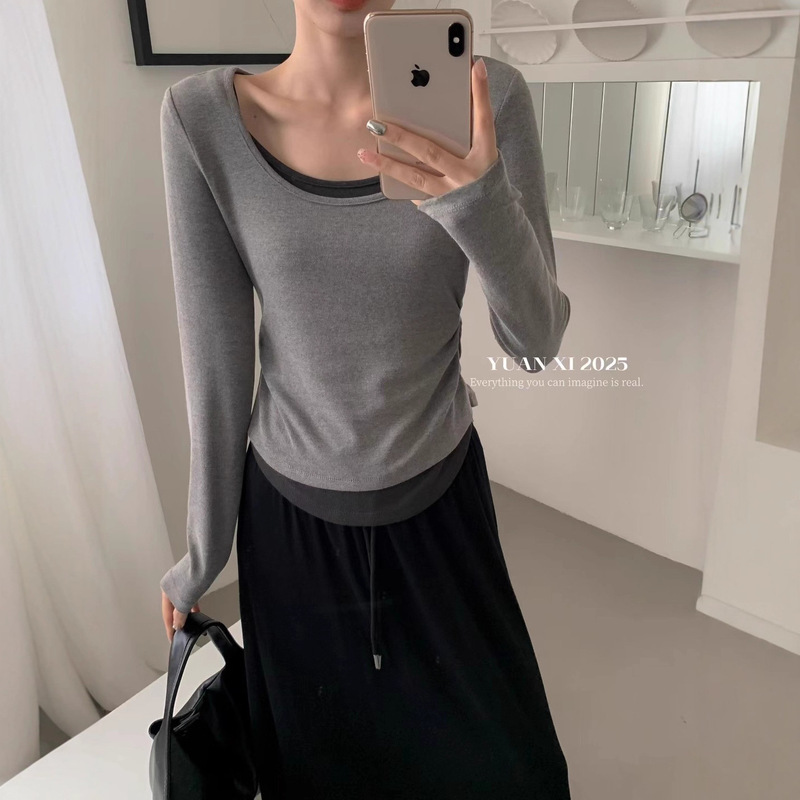 小众设计感个性撞色假两件修身羊绒打底衫女早秋新款韩版气质显瘦|undefined