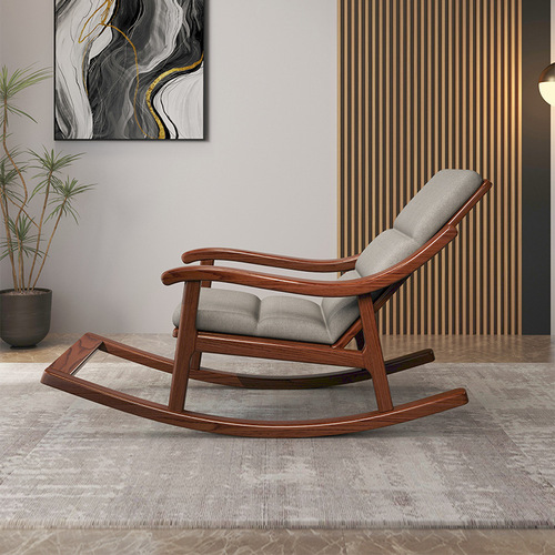 New Chinese style solid wood rocking chair golden autumn sandalwood balcony living room home leisure single lazy sofa lunch break rocking chair