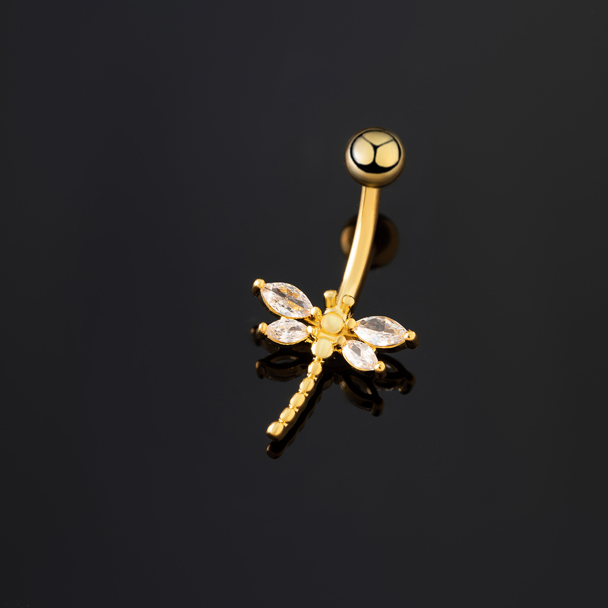 Piercing nombril libellule avec zircon - bijou de ventre élégant_voghion.com